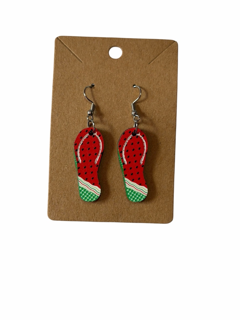 Watermelon Flip-Flop Drop Earrings - Red/Green